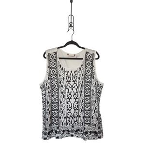 Soft Surroundings 1X Black Cream Sleeveless Tribal Geometric Print Blouse